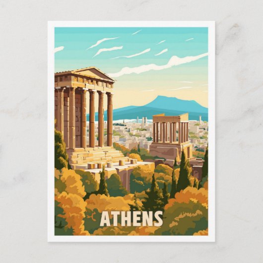 アテネギリシャ美術ヴィンテージトラベルイラストレーション ポストカード (正面)