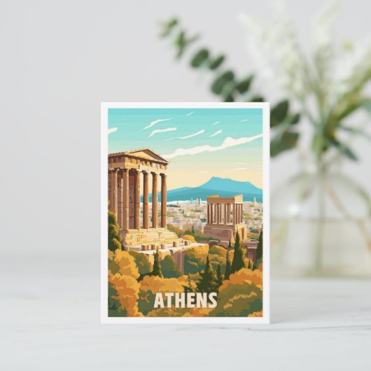 アテネギリシャ美術ヴィンテージトラベルイラストレーション ポストカード (スタンド正面)