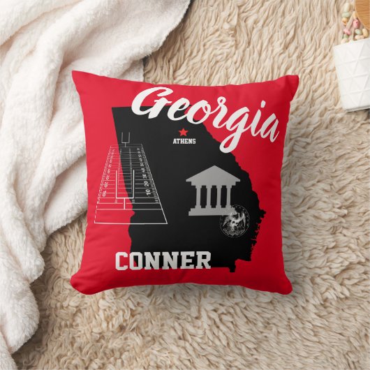 アテネジョージアブラックアンドレッド装飾用クッション クッション (ブランケット)