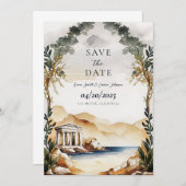 アテネセーブ・ザ・デイト招待状 |ギリシャのスカイライン 招待状 (正面/裏面)