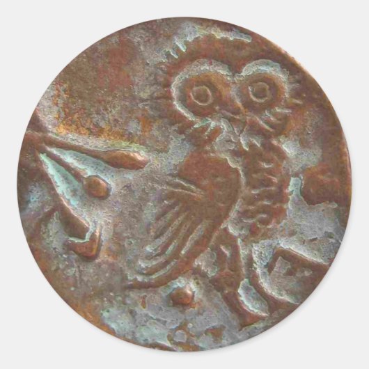 アテネフクロウのステッカー ラウンドシール (正面)