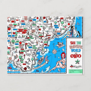 アテネポーツマスMariettaのレトロ60s漫画の地図 ポストカード