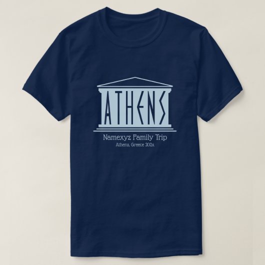 アテネロゴタイポグラフィファミリートリップトゥギリシャ Tシャツ (デザイン正面)