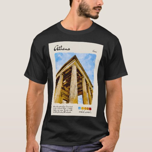 アテネヴィンテージ水彩旅行 Tシャツ (正面)