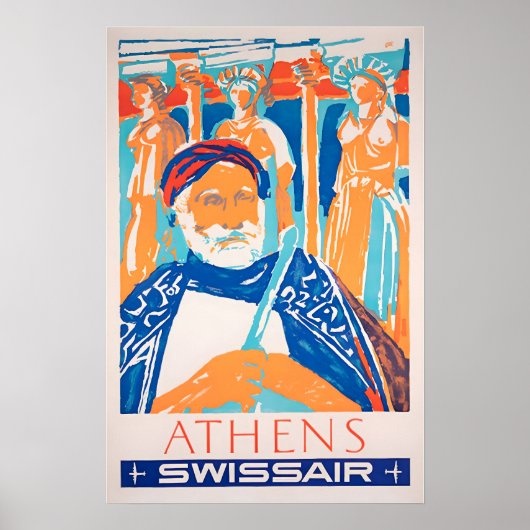 アテネ旅行ポスター ギリシャアート ギリシャ版画 スイス航空 ポスター (正面)