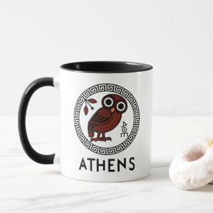 アテネ,ギリシャとアテネのフクロウと蛇行パターン マグカップ