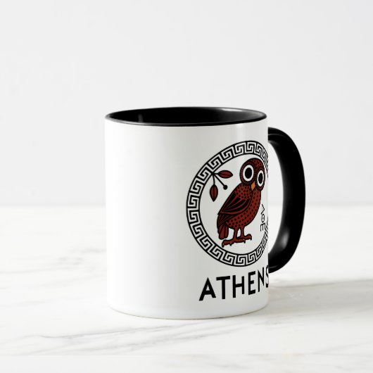 アテネ,ギリシャとアテネのフクロウと蛇行パターン マグカップ (正面右)