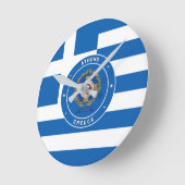 アテネ，ギリシャエンブレム&国旗 ラウンド壁時計 (傾斜)