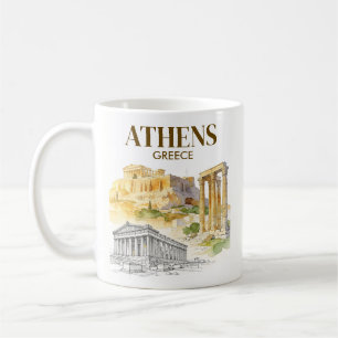 アテネ ギリシャ アクロポリス 水彩画 スケッチ オーダーメイド コーヒーマグカップ