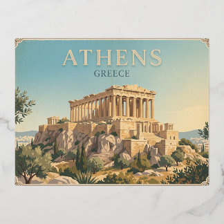 アテネ ギリシャ レトロな旅行ポストカード 箔シーズンポストカード