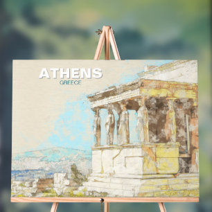 アテネ ギリシャ 旅行 アクリルサイン – 古代ギリシャ都市ビンテージビュー