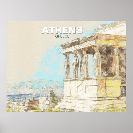 アテネ ギリシャ 旅行 - 古代のビンテージ風景 ポスター (正面)