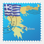 アテネGreece Travel Stampギリシャ国旗と地図 スクエアシール (正面)