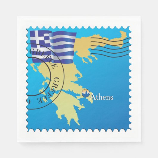 アテネGreece Travel Stampギリシャ国旗と地図 スタンダードランチョンナプキン (正面)