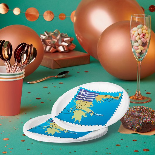 アテネGreece Travel Stampギリシャ国旗と地図 ペーパープレート