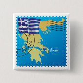 アテネGreece Travel Stampギリシャ国旗と地図 缶バッジ (正面)