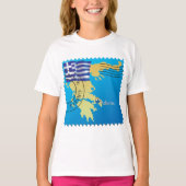 アテネGreece Travel Stampギリシャ国旗と地図 Tシャツ (正面)