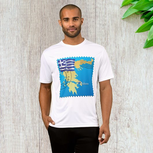 アテネGreece Travel Stampギリシャ国旗と地図 Tシャツ