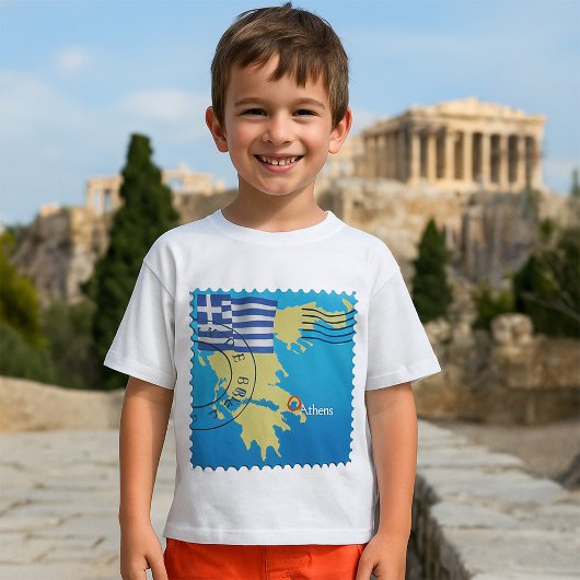 アテネGreece Travel Stampギリシャ国旗と地図 Tシャツ