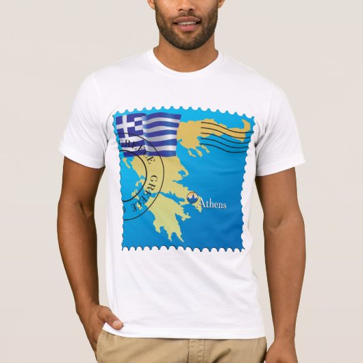 アテネGreece Travel Stampギリシャ国旗と地図 Tシャツ (正面)