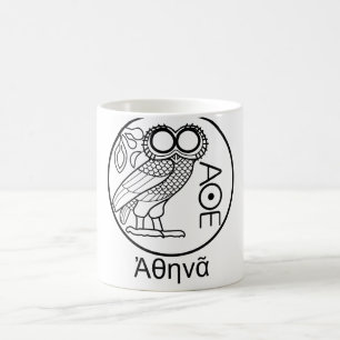 アテーナーのフクロウのtetradrachm (ギリシャのフォント) コーヒーマグカップ