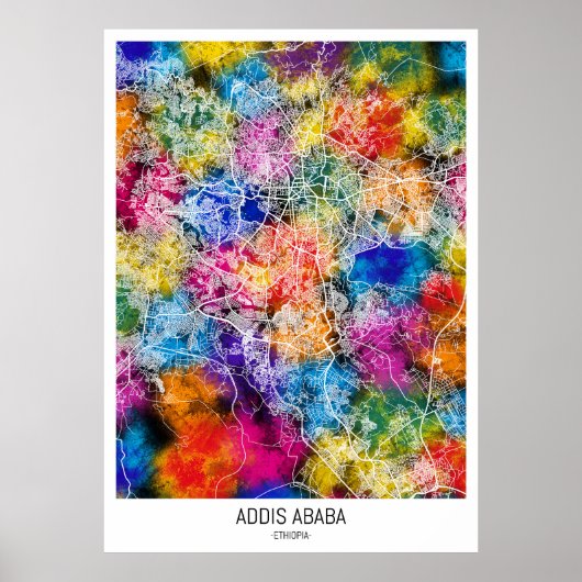 アディスアベバエチオピアシティの地図 ポスター (正面)