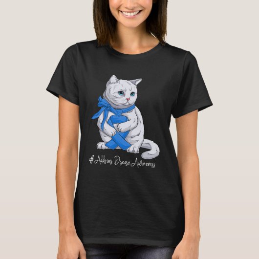 アディソン病啓発月間 ブルーリボン 猫 Tシャツ (正面)