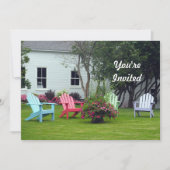 アディロカラフルンドバックチェアフローラフォト誕生日 招待状 (正面)