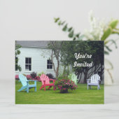 アディロカラフルンドバックチェアフローラフォト誕生日 招待状 (スタンド正面)