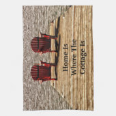 アディロンダックチェアレッドホームはコテージの場所 キッチンタオル (縦)