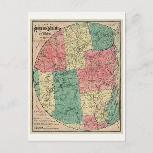 アディロンドダック原野のストダールの地図, 1883 ポストカード (正面)