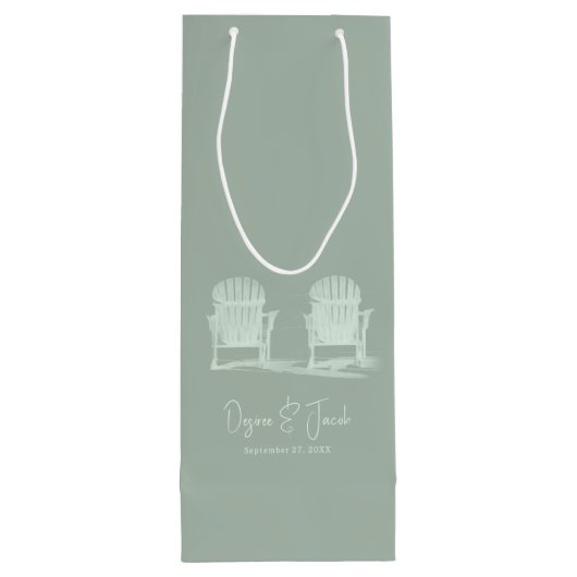 アディロンドックビーチチェアスリージグリーンホワイト結婚ズ ワインギフトバッグ (裏面)