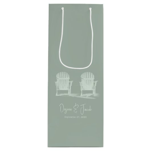 アディロンドックビーチチェアスリージグリーンホワイト結婚ズ ワインギフトバッグ (正面)