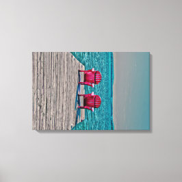 アディロンドックビーチチェアティール（緑がかった色）素朴コテージ キャンバスプリント