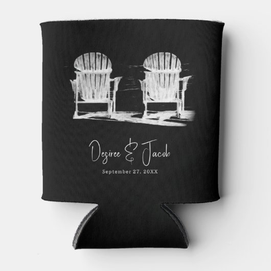 アディロンドックビーチチェアブラックアンドホワイト結婚ズ 缶クーラー (正面)