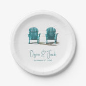 アディロンドックビーチチェアホワイトティール(緑がかった色)結婚ズ ペーパープレート (正面)