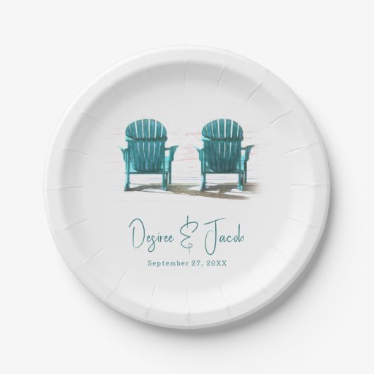 アディロンドックビーチチェアホワイトティール（緑がかった色）結婚ズ ペーパープレート (正面)