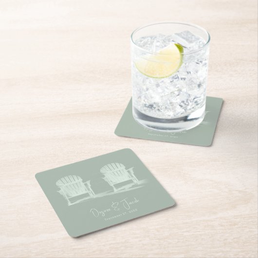 アディロンドックビーチチェアーズセージ結婚グリーン スクエアペーパーコースター (インサイチュ)
