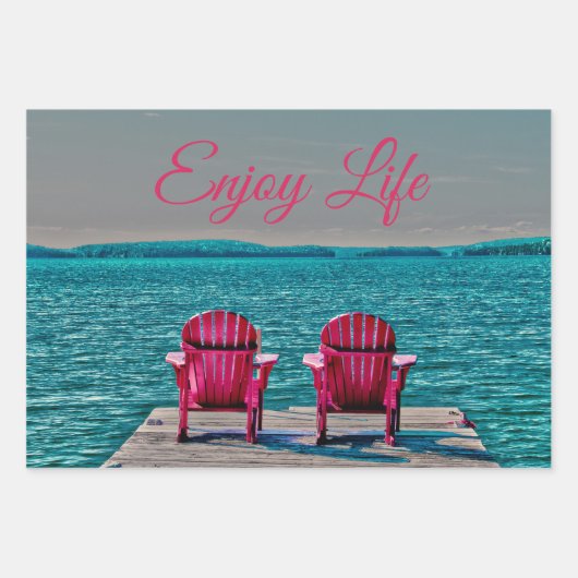 アディロンドックビーチチェア素朴ティール（緑がかった色）楽しむライフ ラッピングペーパーシート (正面2)