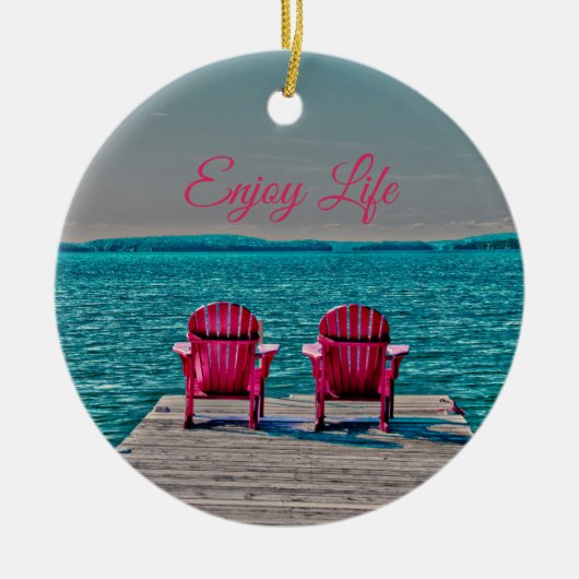 アディロン楽しむダックがコテージで命を落とす素朴 セラミックオーナメント (正面)