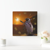 アデリーペンギンと南極サンセット スクエア壁時計 (ホーム)