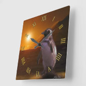 アデリーペンギンと南極サンセット スクエア壁時計 (傾斜)