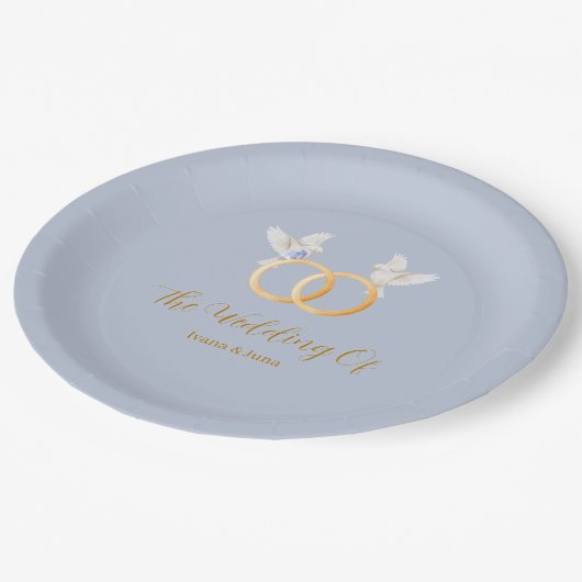 アデルシンプルデュスクブルー結婚カップル ペーパープレート (アングル)