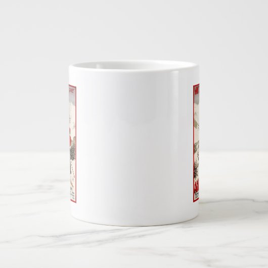 アデルボデンのポスターを見渡す女性スキーヤー ジャンボコーヒーマグカップ (正面)