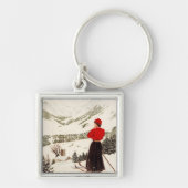 アデルボデンポスターを見下ろす女性スキーヤー キーホルダー (正面)