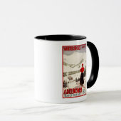 アデルボデンポスターを見下ろす女性スキーヤー マグカップ (正面右)