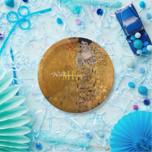 アデル、金ゴールドのレディby Gustavクリムトモノグラムの、 ペーパープレート (パーティー)