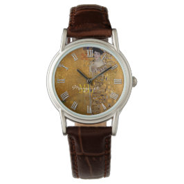 アデル、金ゴールドのレディby Gustavクリムトモノグラムの、 腕時計