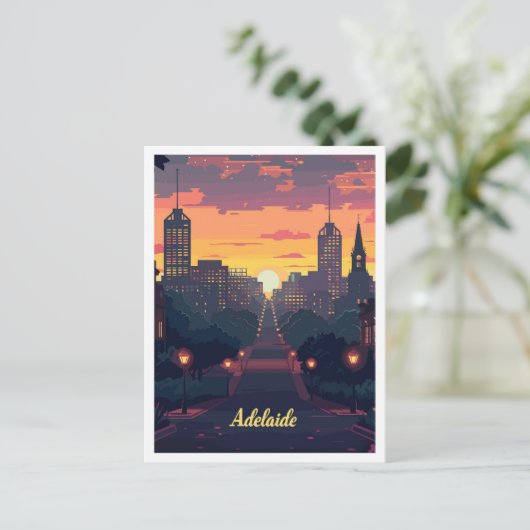 アデレードオーストラリアアートヴィンテージトラベルイラストレーション ポストカード (スタンド正面)