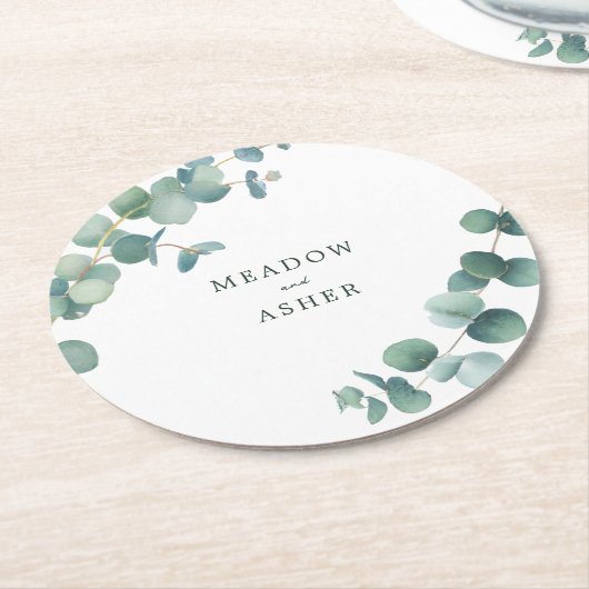 アデレード水の色ユーカリ結婚ス ラウンドペーパーコースター (アングル)